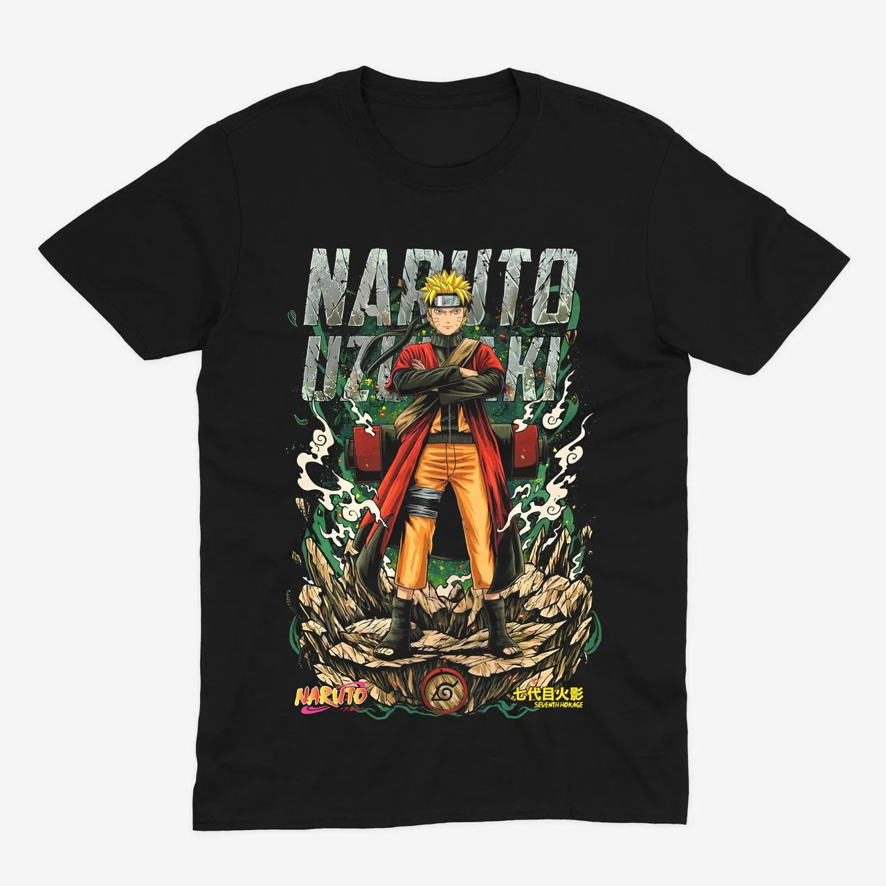 Футболка Naruto — Наруто Узумакі, Сьомий Хокаге — Чорний