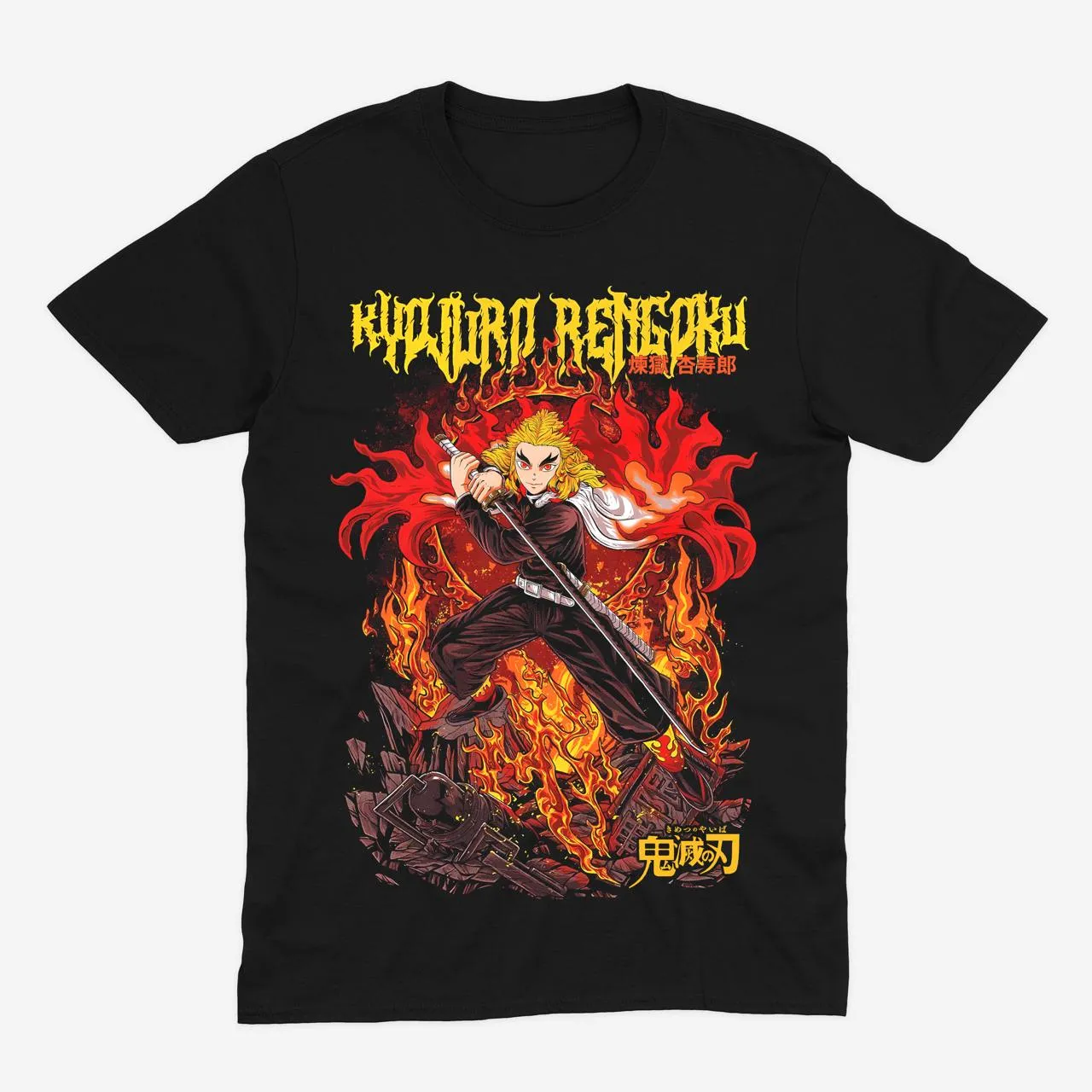 Футболка Demon Slayer — Кьоджуро Ренгоку — Чорний