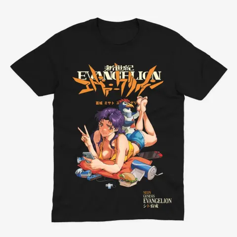 Футболка Evangelion — Місато Кацураґі — Чорний