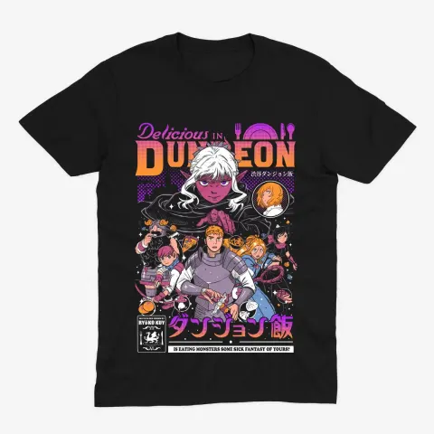 Футболка Delicious in Dungeon — Команда Лайоса — Чорний