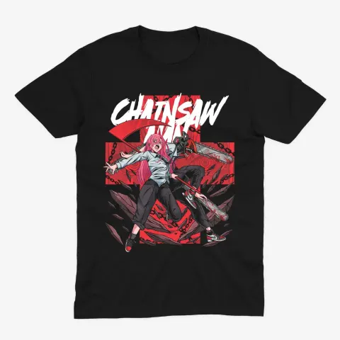 Футболка Chainsaw Man — Пауер і Денджі — Чорний