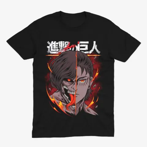 Футболка Attack on Titan — Ерен, дві половини — Чорний