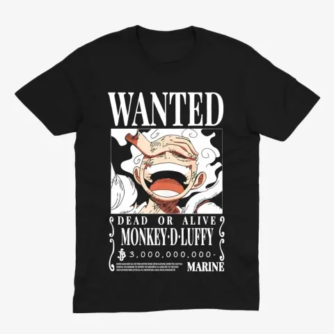 Футболка One Piece — Wanted Луффі — Чорний